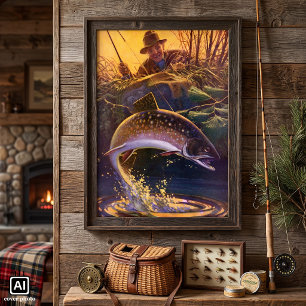 Póster Pescado de época, pesca deportiva para trucha de r