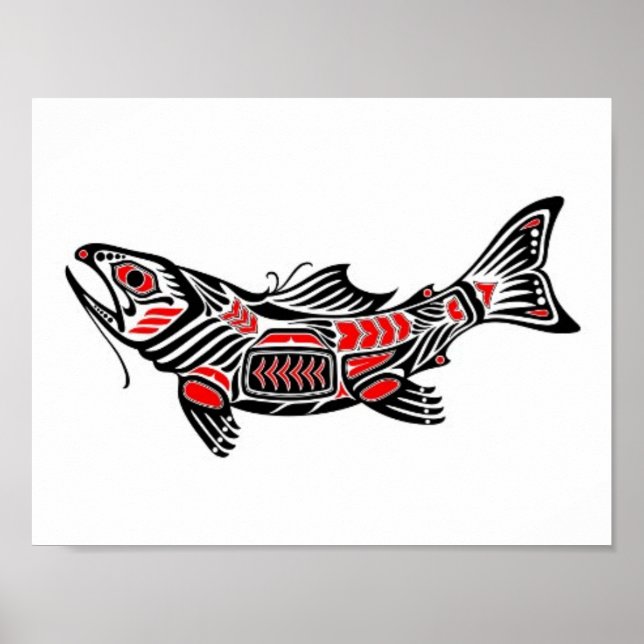 Póster Pescado de espíritu rojo y negro de Haida (Frente)