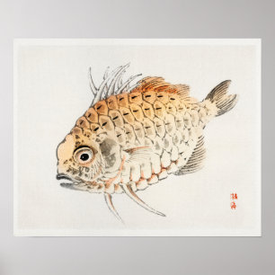 Póster Pescado de Kōno Bairei (1844-1895)