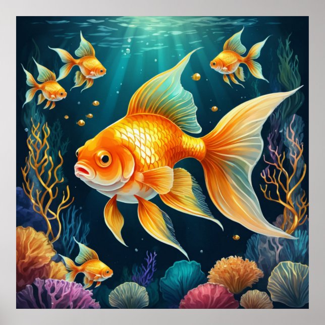 Póster Pescado de oro en aguas submarinas (Frente)