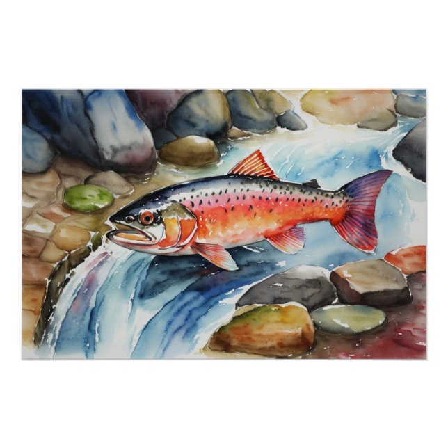 Póster *~* Pescado de salmón nadando agua del río AP49 (Anverso)