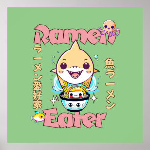 Póster Pescado de tiburón Ramen Eater - ¡Amantes de la co
