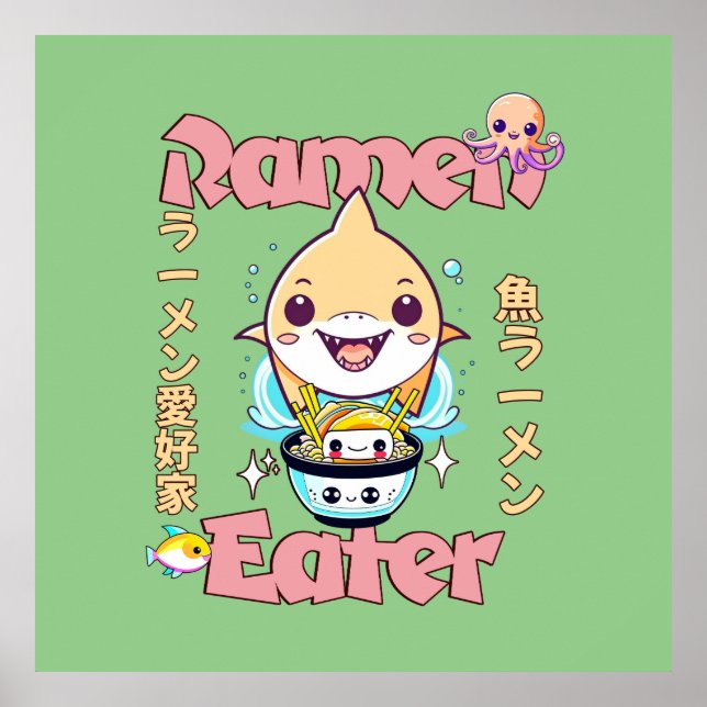 Póster Pescado de tiburón Ramen Eater - ¡Amantes de la co (Frente)