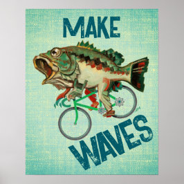 Póster Pescado En Bicicleta Poster Motivacional Verde