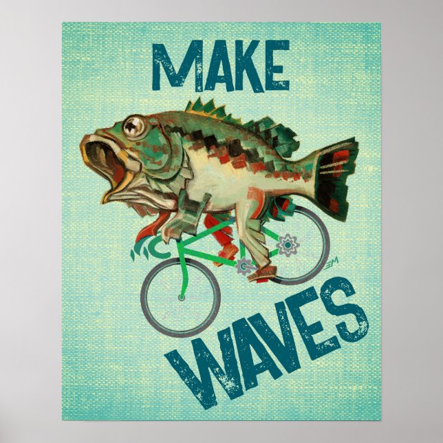 Póster Pescado En Bicicleta Poster Motivacional Verde (Frente)