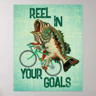 Póster Pescado En Bicicleta Poster Motivacional Verde