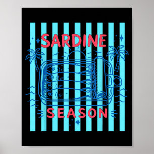 Póster Pescado Enlatado Sardinas Gráfico Retro Verano Par
