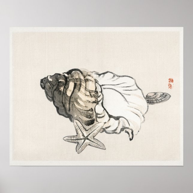 Póster Pescado estrella y conchby Kōno Bairei (1844-1895) (Frente)