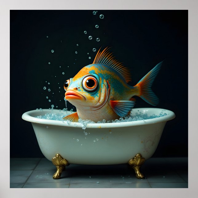 Póster Pescado gracioso en el baño (Frente)