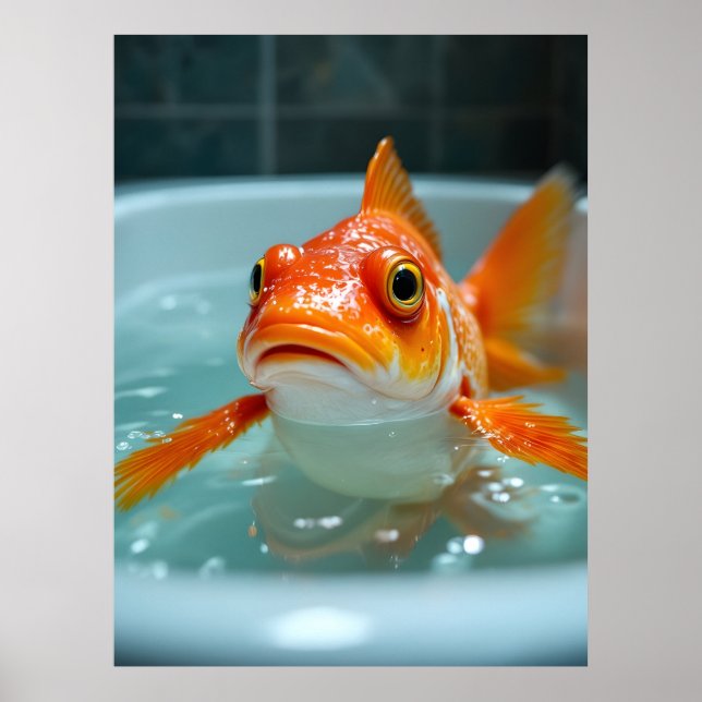 Póster Pescado gracioso en el baño (Frente)