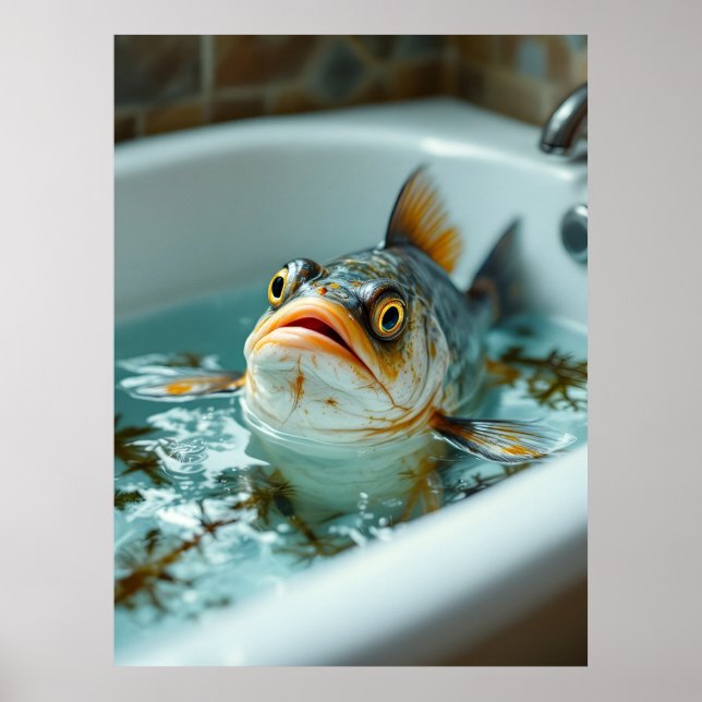 Póster Pescado gracioso en el baño (Frente)