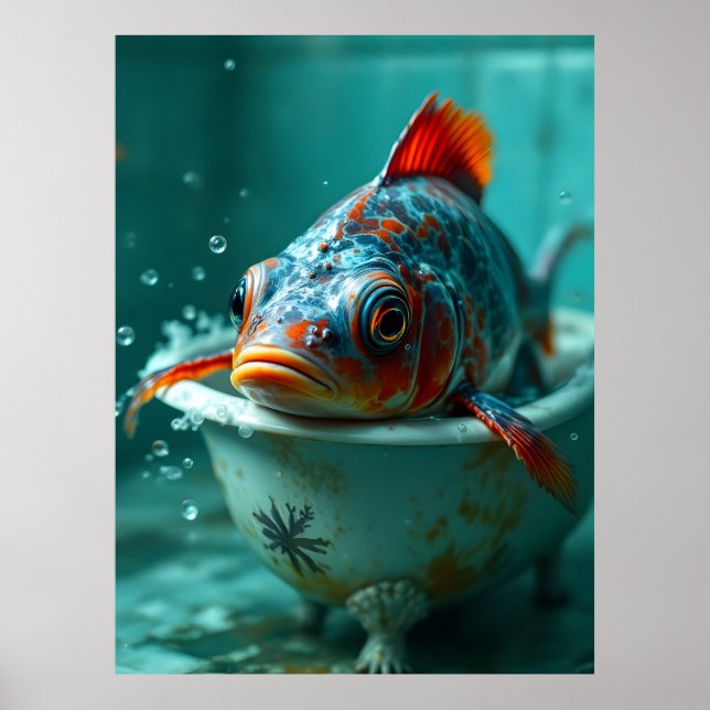 Póster Pescado gracioso en el baño (Frente)