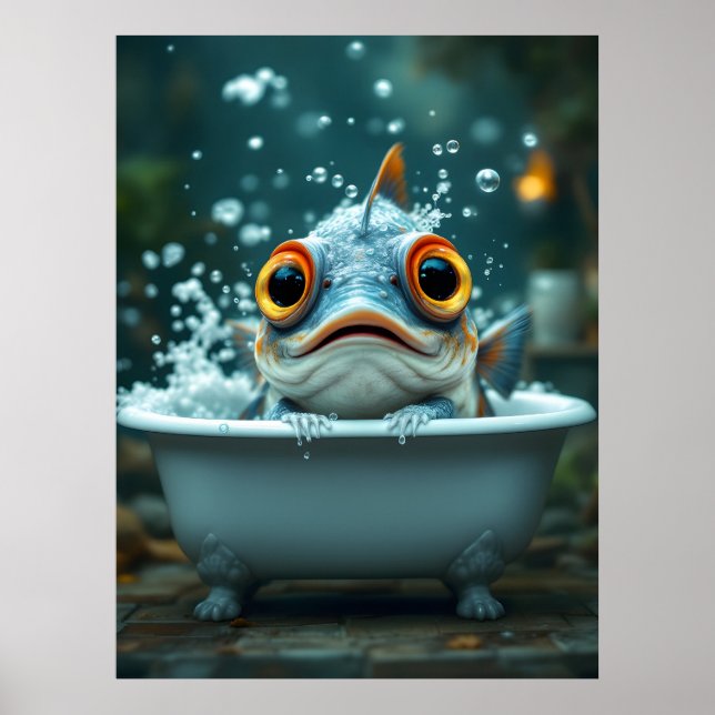 Póster Pescado gracioso en el baño (Frente)