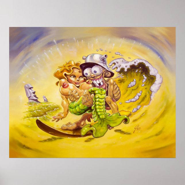 Póster Pescado grande para un surfista tiki (Frente)