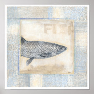 Póster Pescado gris en fondo beige