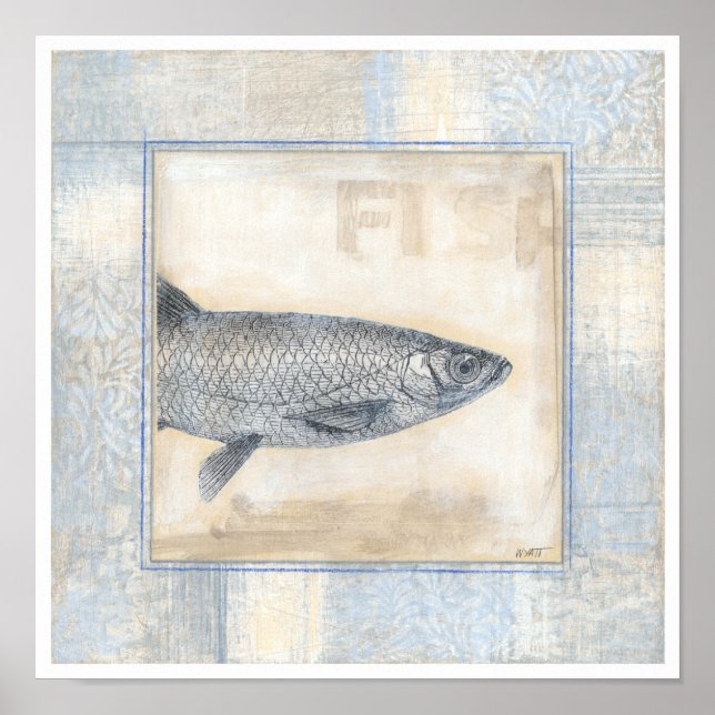 Póster Pescado gris en fondo beige (Frente)