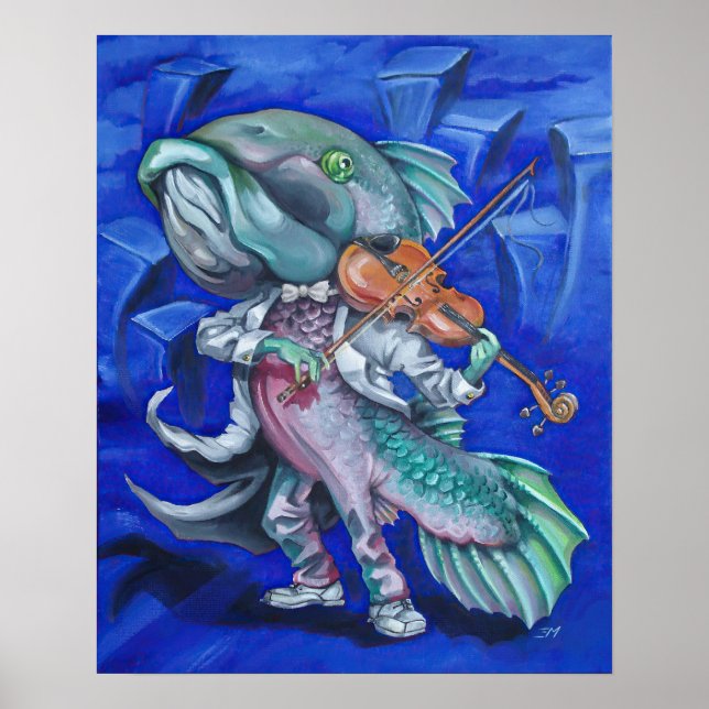 Póster Pescado jugando un violín (Frente)