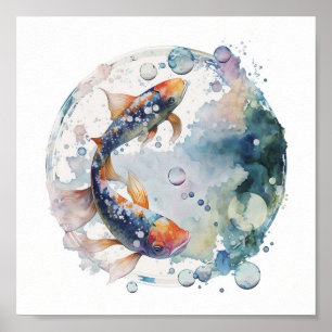 Póster Pescado Koi Japonés En Burbuja