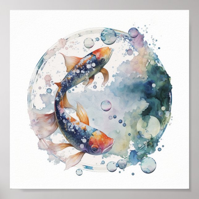 Póster Pescado Koi Japonés En Burbuja (Frente)