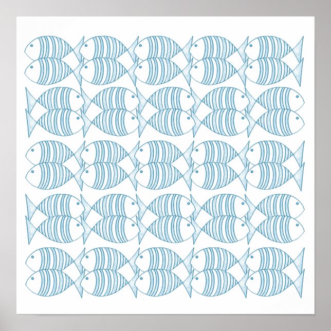 Póster Pescado Nautical Blue White Stripe (Frente)