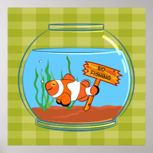 Póster Pescado payaso feliz durmiendo en una pecera