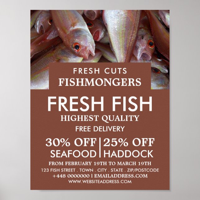 Póster Pescado, pescador/mujer, publicidad en el mercado  (Frente)