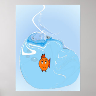 Póster Pescado preocupado con burbujas