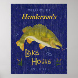 Póster Pescado Rústico Náutico de Lake House | Nombre per