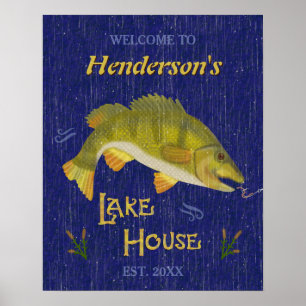 Póster Pescado Rústico Náutico de Lake House   Nombre per