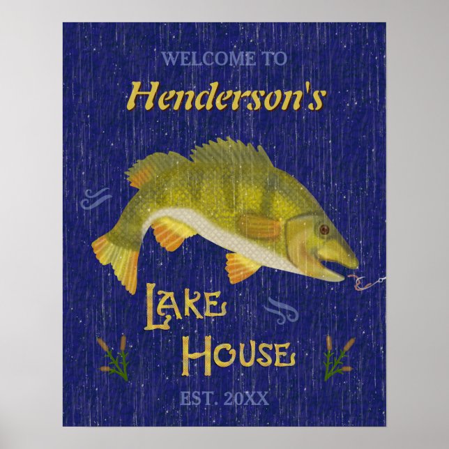 Póster Pescado Rústico Náutico de Lake House | Nombre per (Frente)