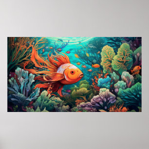 Póster Pescado submarino Trippy