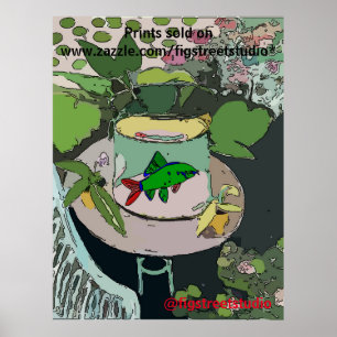 Póster Pescado verde en Bowl, texto de edición, Poster