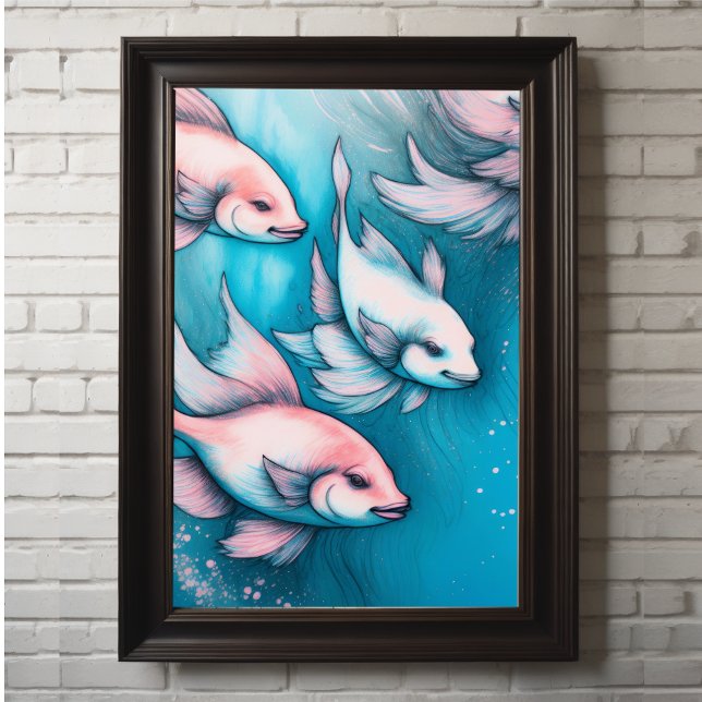 Póster Pescado VI de dibujo de almejas azules rosadas (Subido por el creador)