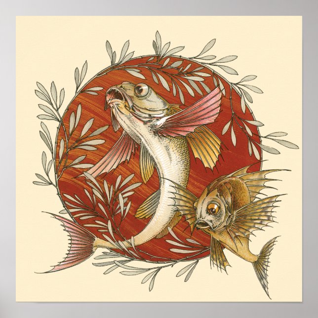 Póster Pescado volador japonés con hojas de bambú (Frente)