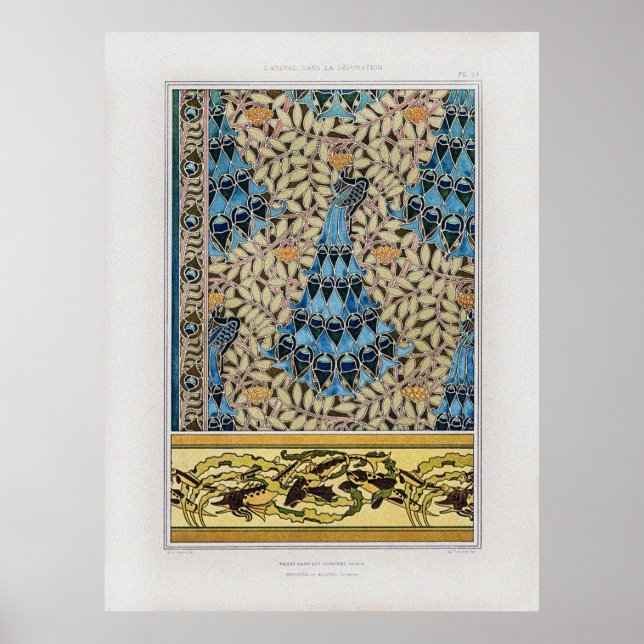 Póster Pescado y algas marinas de estilo Art Nouveau (Frente)