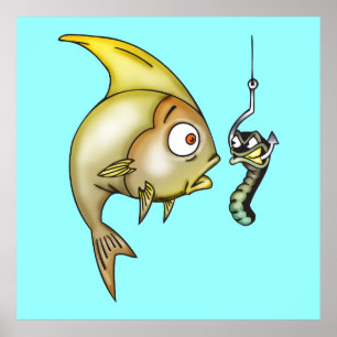 Póster Pescado Y Gusano Gracioso