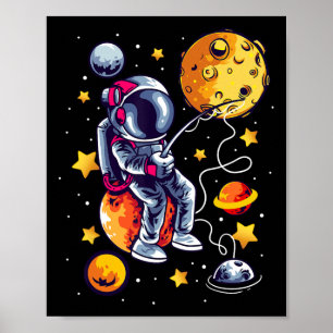 Póster Pescador Astronauta En Planetas Espaciales Galaxia