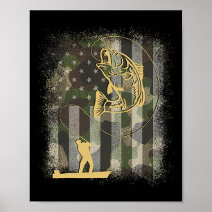 Póster Pescador B Camuflaje De Camara De Pesca Bandera De