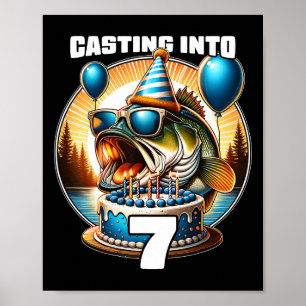 Póster Pescador de 7 años Cumpleaños de pesca 7º Cumpleañ