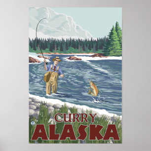 Póster Pescador de la mosca - curry, Alaska