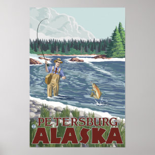 Póster Pescador de la mosca - Petersburgo, Alaska