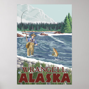 Póster Pescador de la mosca - Wrangell, Alaska