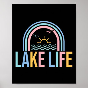 Póster Pescador de la vida en el lago Retro Groovy Pesca 