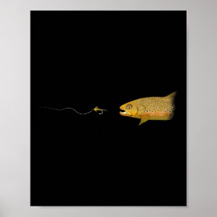 Póster Pescador de trucha marrón con mosca seca 