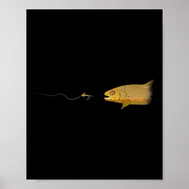 Póster Pescador de trucha marrón con mosca seca  (Frente)