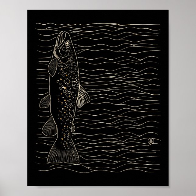Póster Pescador de trucha marrón con mosca seca para pesc (Frente)