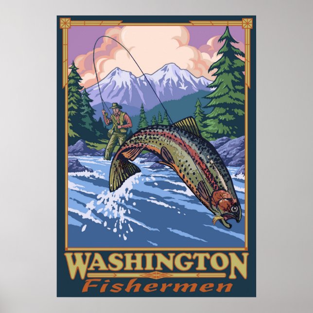 Póster Pescador de Washington - Afiche de viaje para pesc (Frente)