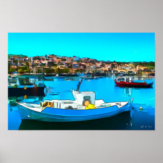 Póster Pescador en el puerto A2 de Koroni - Poster