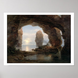 Póster Pescador en un Grotto, Helgoland, 1850 (petróleo e