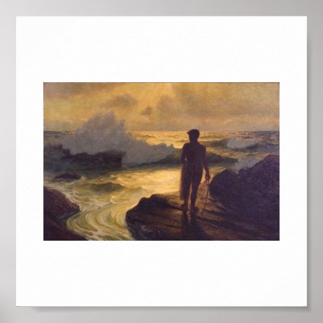 Póster Pescador hawaiano, aceite en lienzo (Frente)
